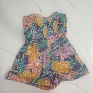 Vintage 80's strapless Hawaiian Romper with corset boning Liz Sport Size 6